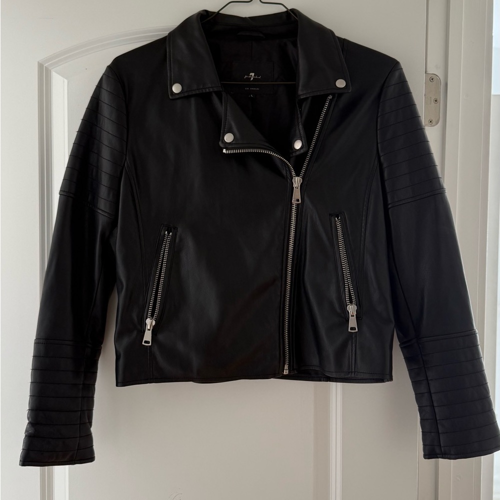 7 For All Mankind Black Faux Leather Moto Jacket